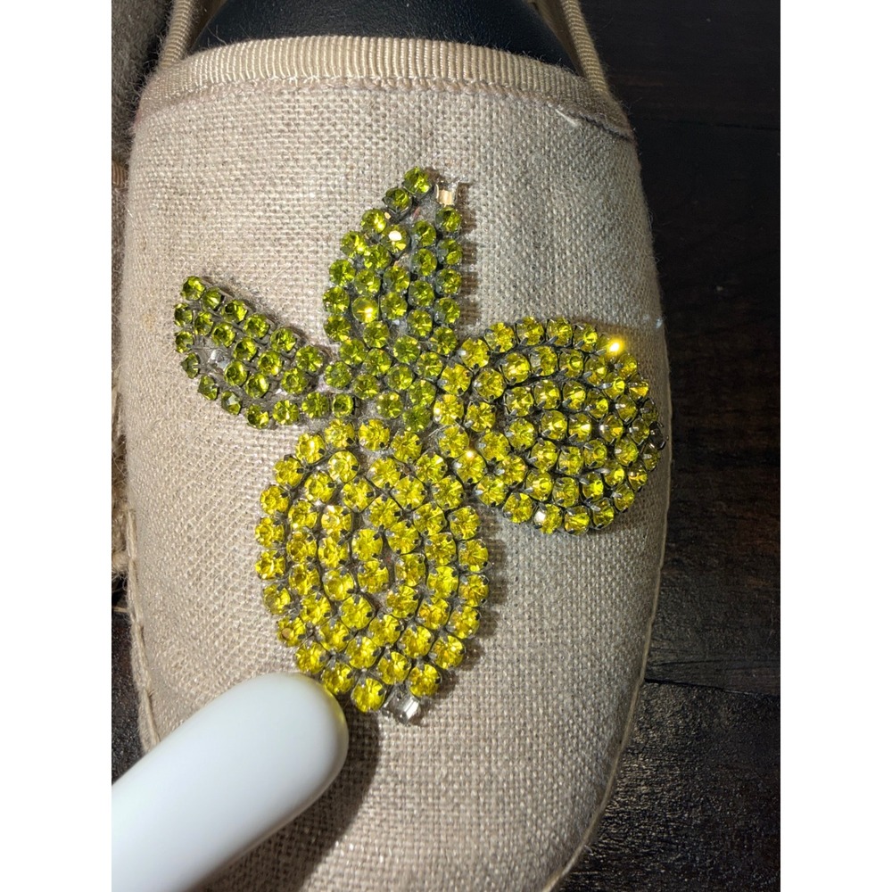 Ann Taylor Espadrilles Rhinestone Lemon Flats Tan Slip on Shoes Sz 9.5M - Picture 9 of 9